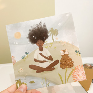 Ilustración deva y el yoga gato